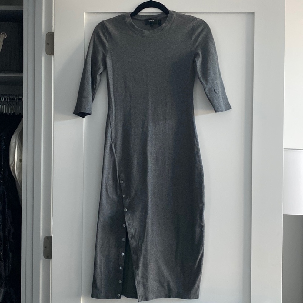 Theory Fitted Ribbed Cotton 3/4 Slv Dress w/ Side Slit (P)